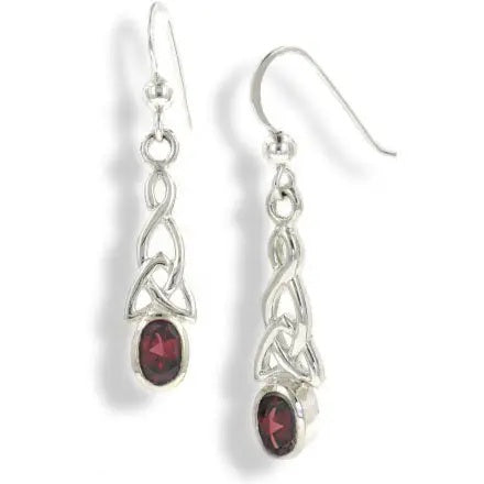 Celtic Trinity Knot and Genuine Garnet Hook Earrings