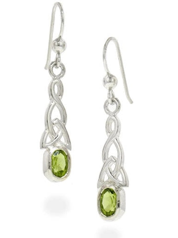 Celtic Trinity Knot and Genuine Peridot Hook Earrings