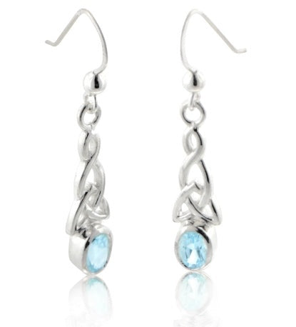 Celtic Trinity Knot and Genuine Blue Topaz Hook Earrings