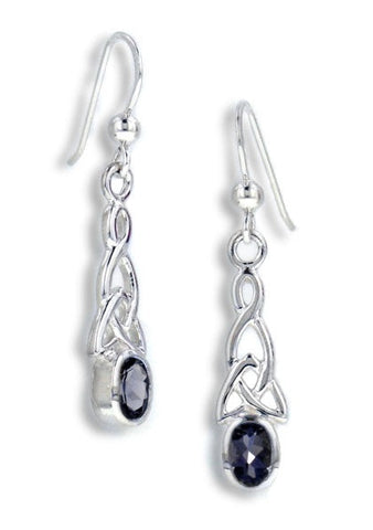 Celtic Trinity Knot and Genuine Violet Blue Iolite Hook Earrings