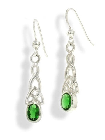 Celtic Trinity Knot and Green Emerlad Hook Earrings