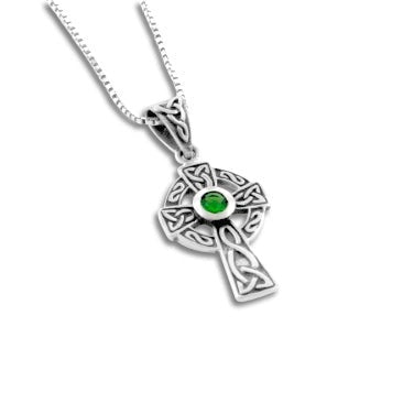 Celtic Knot Cross Green Glass Pendant