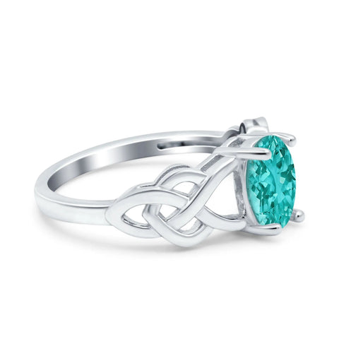 Celtic Trinity Oval Ring with Paraiba Tourmaline CZ