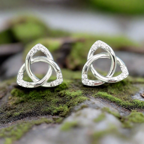 Celtic Trinity Knot Cubic Zirconia Stud Earrings