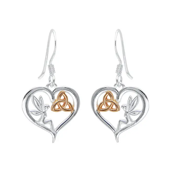 Heart-shaped earrings with Celtic knot design on a white background