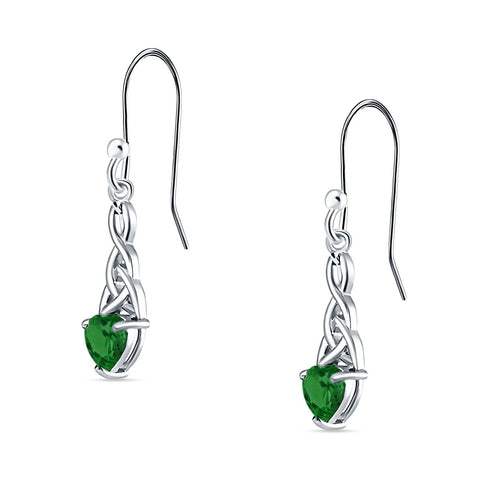 Celtic Trinity Heart Earrings with Emerald