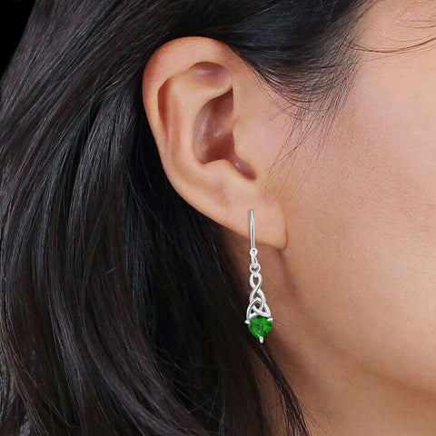 Celtic Trinity Heart Earrings with Emerald