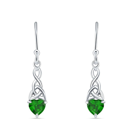 Celtic Trinity Heart Earrings with Emerald