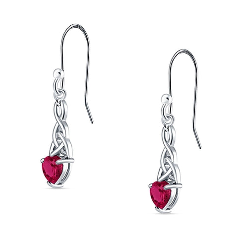 Celtic Trinity Heart Earrings with Ruby