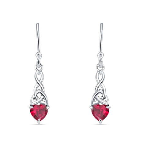 Celtic Trinity Heart Earrings with Ruby