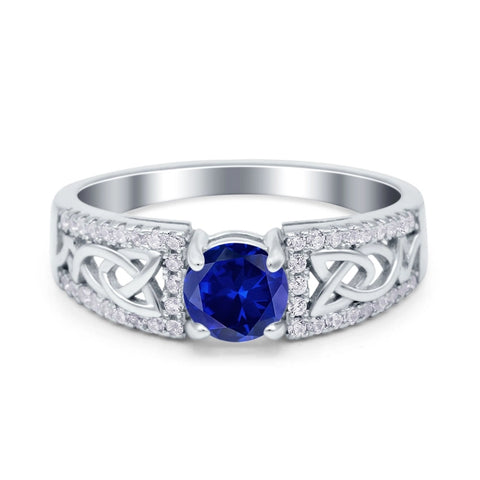 Celtic Trinity Knot & Sapphire Cubic Zirconia Ring