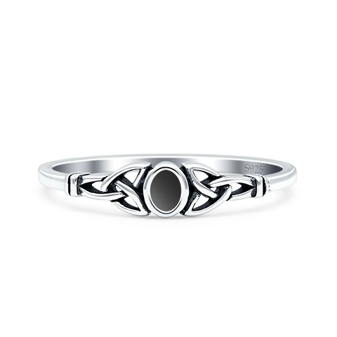 Celtic Trinity Sterling Silver Ring with Black Agate