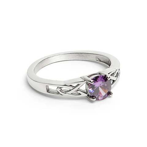 Celtic Trinity Ring with Amethyst Cubic Zirconia