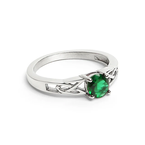 Celtic Trinity Ring with Emerald Cubic Zirconia