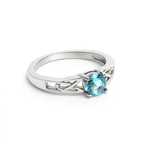 Celtic Trinity Ring with Blue Topaz Cubic Zirconia