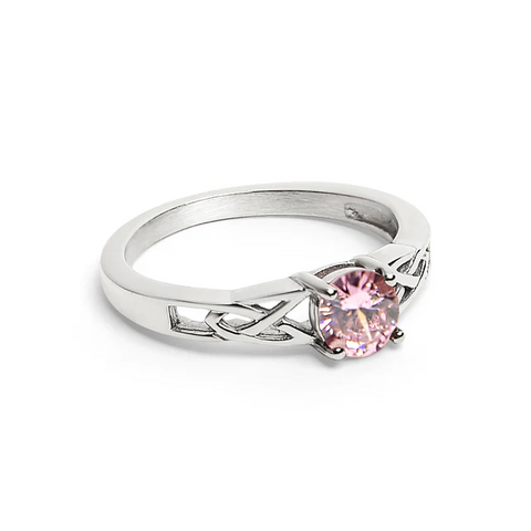 Celtic Trinity Ring with Pink Tourmaline Cubic Zirconia