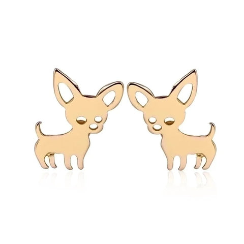 Gold Chihauhau Dog Stud Earrings