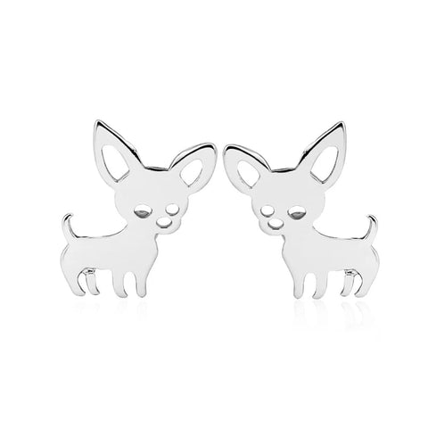 Silver Chihauhau Dog Stud Earrings