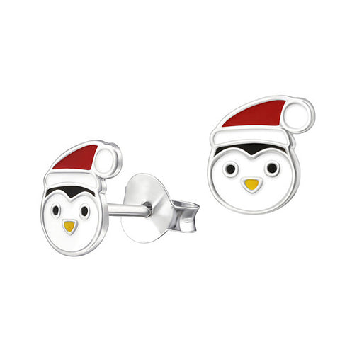 Sterling Silver & Enamel Christmas Penguin Stud Earrings