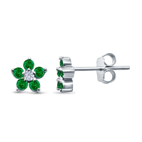 Flower Emerald Cubic Zirconia Stud Earrings