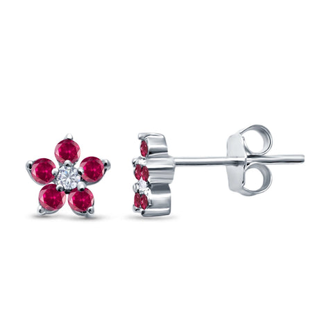 Flower Ruby Cubic Zirconia Stud Earrings