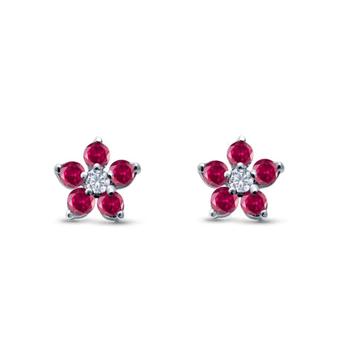 Flower Ruby Cubic Zirconia Stud Earrings