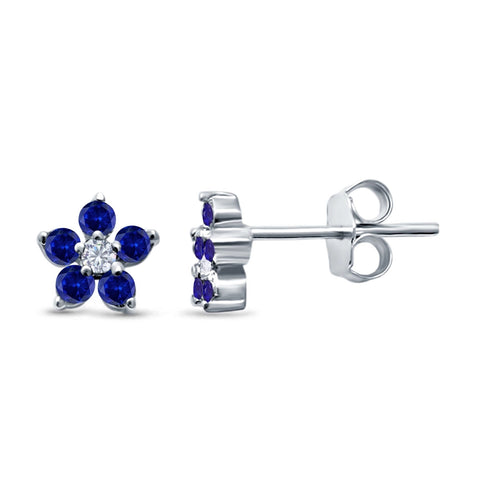 Flower Sapphire Cubic Zirconia Stud Earrings
