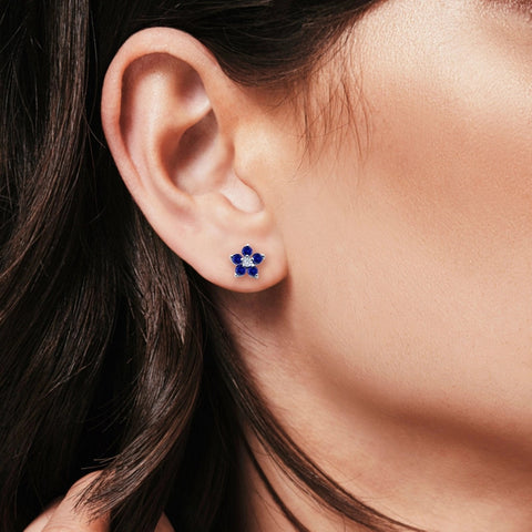 Flower Sapphire Cubic Zirconia Stud Earrings