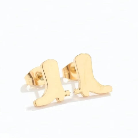 Gold Cowboy Boots Stud Earrings