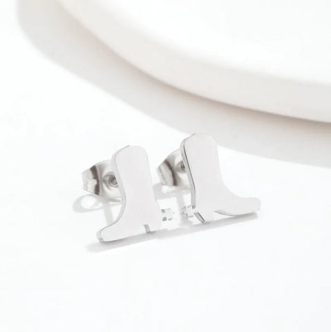 Silver Cowboy Boots Stud Earrings
