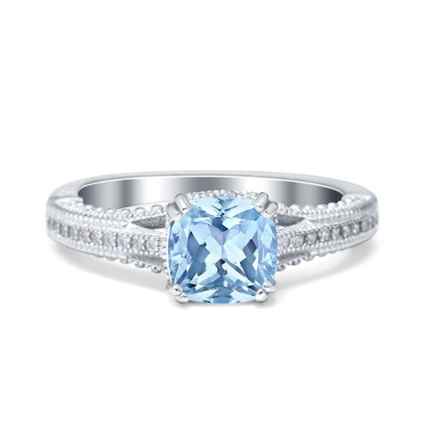 Art Deco Square Ring with Aquamarine Cubic Zirconia