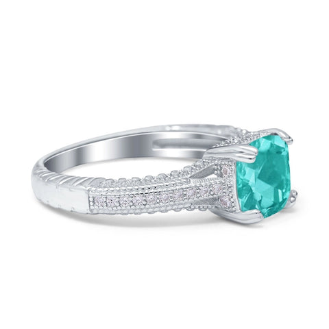 Art Deco Square Ring with Paraiba Tourmaline Cubic Zirconia