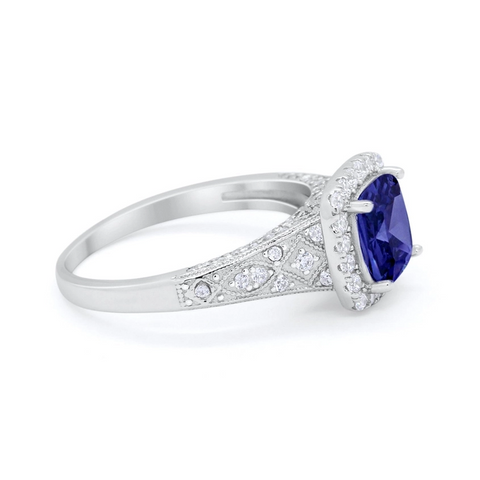 Halo Square Art Deco Ring with Sapphire Cubic Zirconia