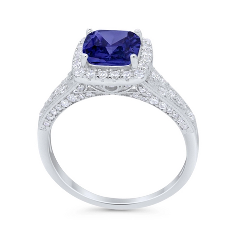 Halo Square Art Deco Ring with Sapphire Cubic Zirconia