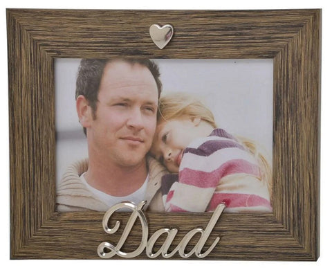 Dad Silver Heart Oak Wood Photo Frame 4x6