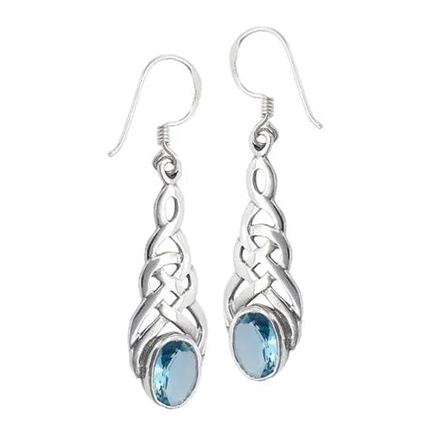 Celtic Knot Blue Topaz Birthstone Earrings