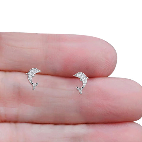 Dolphin Cubic Zirconia Stud Earrings