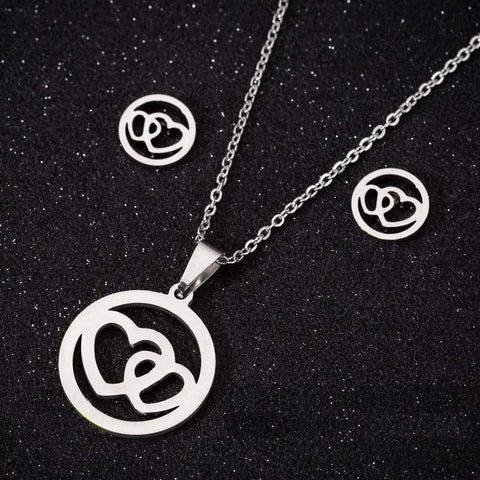 Silver Double Heart Necklace & Earring Set