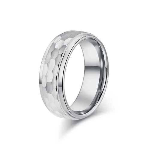 Silver Textured Hammer Tone Tungsten Ring