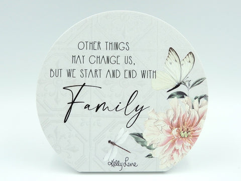 Family Vintage Floral Butterfly Sentiment Plaque