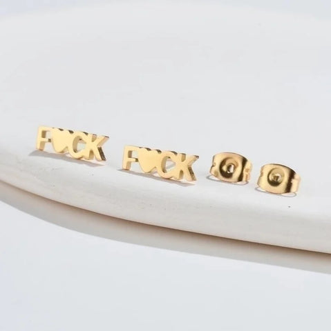 Gold FCK Stud Earrings
