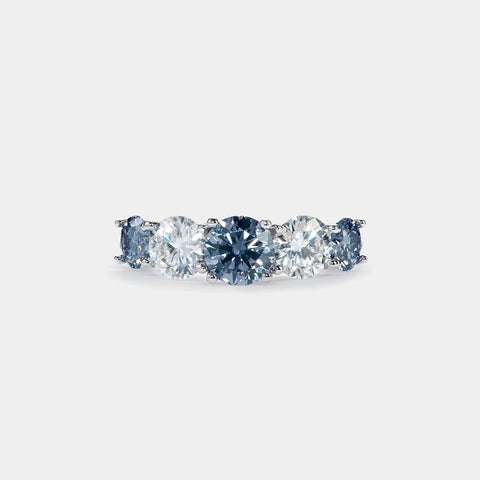 Moissanite Dark Blue Five Stone 925 Silver Ring