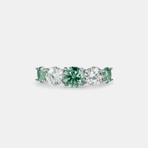 Moissanite Emerald Five Stone Sterling Silver Ring