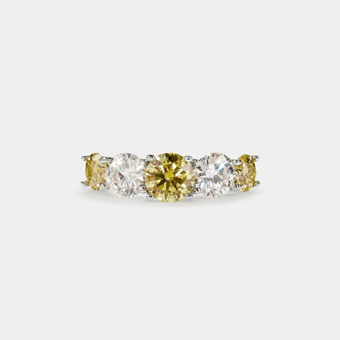 Moissanite Yellow Five Stone Sterling Silver Ring