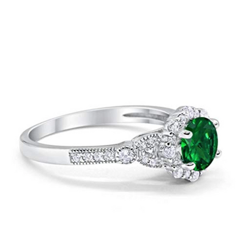 Floral Art Deco Emerald Cubic Zirconia Ring