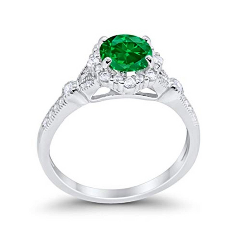 Floral Art Deco Emerald Cubic Zirconia Ring
