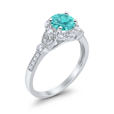 Floral Art Deco Paraiba Tourmaline Cubic Zirconia Ring
