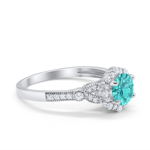Floral Art Deco Paraiba Tourmaline Cubic Zirconia Ring