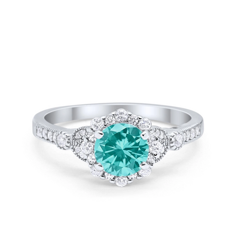 Floral Art Deco Paraiba Tourmaline Cubic Zirconia Ring