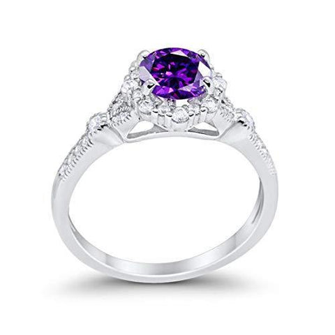 Floral Art Deco Amethyst Cubic Zirconia Ring